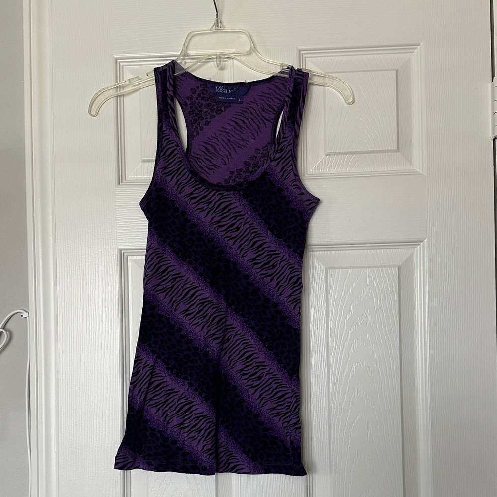 Miley Cyrus & Max Azria Purple Zebra and Leopard Print Muscle Tee